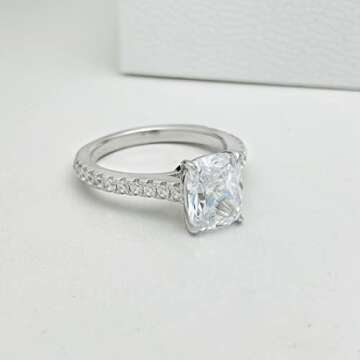 Bo.Dream 2ct Cushion Cut Cubic Zirconia Engagement Rings for Women Platinum Plated Sterling Silver (5)