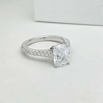 Bo.Dream 2ct Cushion Cut Cubic Zirconia Engagement Rings for Women Platinum Plated Sterling Silver (5)