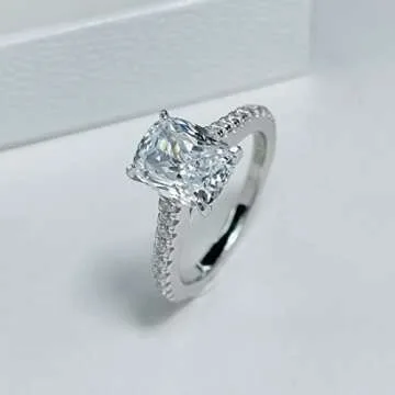 Bo.Dream 2ct Cushion Cut Cubic Zirconia Engagement Rings for Women Platinum Plated Sterling Silver (5)