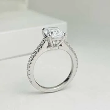 Bo.Dream 2ct Cushion Cut Cubic Zirconia Engagement Rings for Women Platinum Plated Sterling Silver (5)