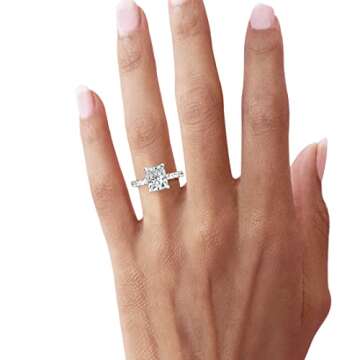 Bo.Dream 2ct Cushion Cut Cubic Zirconia Engagement Rings for Women Platinum Plated Sterling Silver (5)