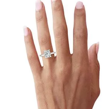 Bo.Dream 2ct Cushion Cut Cubic Zirconia Engagement Rings for Women Platinum Plated Sterling Silver (5)