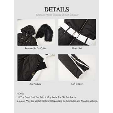 Yousify Womens Winter Onesie Ski Jumpsuits Outdoor Sports Waterproof Snowsuit Removable Fur Collar Coat Jumpsuit