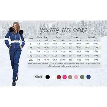 Yousify Womens Winter Onesie Ski Jumpsuits Outdoor Sports Waterproof Snowsuit Removable Fur Collar Coat Jumpsuit
