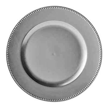 Round Beaded Decorative Charger Plates, 13 Inches Round, Set of 6, for Dining Table or Décor (Silver)