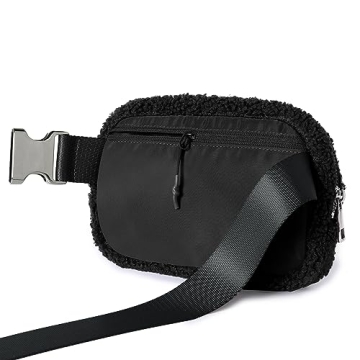 ODODOS Fleece Mini Belt Bag Adjustable Strap Sherpa Waist Pouch