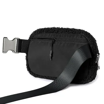ODODOS Fleece Mini Belt Bag Adjustable Strap Sherpa Waist Pouch