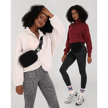 ODODOS Fleece Mini Belt Bag Adjustable Strap Sherpa Waist Pouch