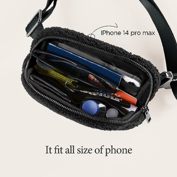 ODODOS Fleece Mini Belt Bag Adjustable Strap Sherpa Waist Pouch