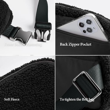 ODODOS Fleece Mini Belt Bag Adjustable Strap Sherpa Waist Pouch