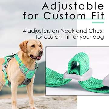 ThinkPet No Pull Harness Breathable Sport Harness with Handle-Dog Harnesses Reflective Adjustable for Medium Large Dogs,Back/Front Clip for Easy Control L Teal