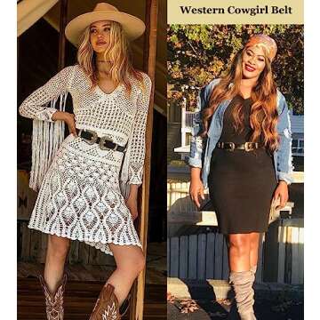 ALAIX Fashion Women's Belt Western Vintage Style Genuine Leather Belt Two Buckles Waist Belts for Jeans Dress Pants Gold