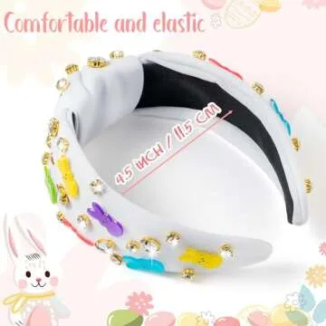 PANTIDE Easter Bunny Jeweled Knotted Headband - Peeps Rabbit Rhinestone Crystal Embellished Headband...