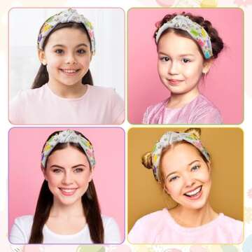 PANTIDE Easter Bunny Jeweled Knotted Headband - Peeps Rabbit Rhinestone Crystal Embellished Headband Wide Top Knot Fashion Hairband Hair Accessories Easter Spring Birthday Gift for Women Girls (White)