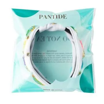 PANTIDE Easter Bunny Jeweled Knotted Headband - Peeps Rabbit Rhinestone Crystal Embellished Headband Wide Top Knot Fashion Hairband Hair Accessories Easter Spring Birthday Gift for Women Girls (White)