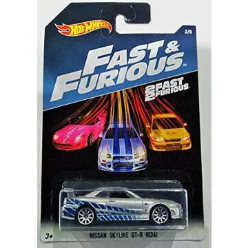 Hot Wheels 2017 Fast and Furious Nissan skyline GT-R R34 silver/blue 2 fast 2 furious 2/8