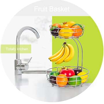 Kufutee 2-Tier Countertop Fruit Basket Bowl With Banana Hanger,Chrome