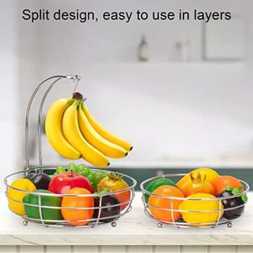 Kufutee 2-Tier Countertop Fruit Basket Bowl With Banana Hanger,Chrome