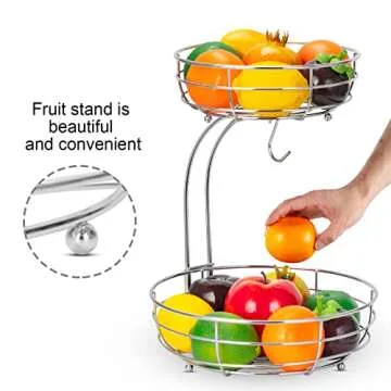Kufutee 2-Tier Countertop Fruit Basket Bowl With Banana Hanger,Chrome