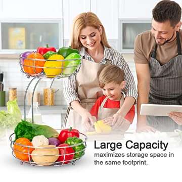 Kufutee 2-Tier Countertop Fruit Basket Bowl With Banana Hanger,Chrome