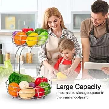 Kufutee 2-Tier Countertop Fruit Basket Bowl With Banana Hanger,Chrome