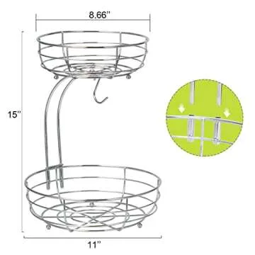 Kufutee 2-Tier Countertop Fruit Basket Bowl With Banana Hanger,Chrome