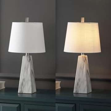 JONATHAN Y JYL1037A Owen 20.5" Resin LED Table Lamp, Contemporary, Modern, Elegant, Office, Living Room, Family Room, Dining Room, Bedroom, Hallway, Foyer, White Marble Finish