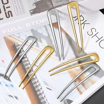 WILLBOND 6 Pieces Hair Pins Simple Metal U Shaped French Gold Hair Fork Sticks 2 Prong Updo Chignon Pins for Women Lady Buns Accessories(Gold, Silver)
