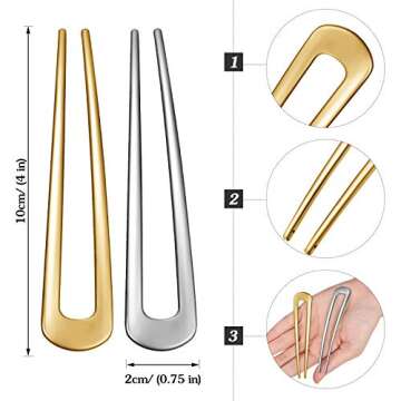 WILLBOND 6 Pieces Hair Pins Simple Metal U Shaped French Gold Hair Fork Sticks 2 Prong Updo Chignon Pins for Women Lady Buns Accessories(Gold, Silver)
