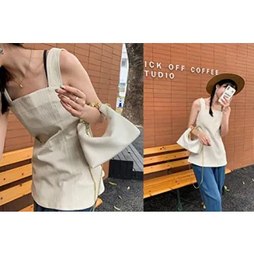 DORIS&JACKY Small Top Handle Clutch Bag Women Designer Goatskin Crossbody Purse With Pearl Handle And Detachable Metal Chain (White)