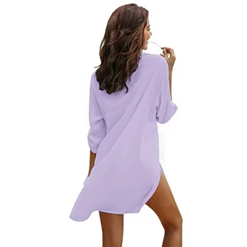 Ekouaer Women's Swimsuit Beach Cover Up Shirt Bikini Beachwear Bathing Suit Beach Dress Light Purple