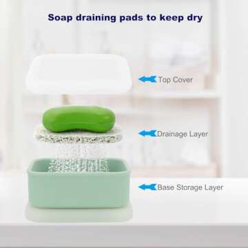 Travel Soap Case, Leak Proof Travel Soap Container, Silicone Soap Box with Drainage Layer, Shatterproof Soap Holder for Travel, Camping, Gym (Green, Regular)