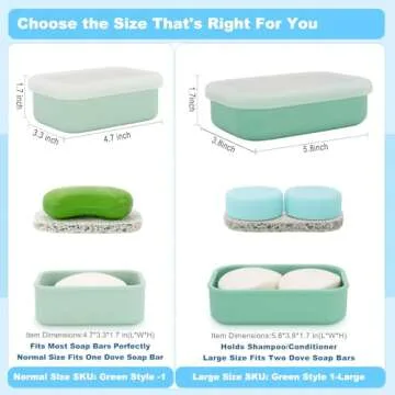 Travel Soap Case, Leak Proof Travel Soap Container, Silicone Soap Box with Drainage Layer, Shatterproof Soap Holder for Travel, Camping, Gym (Green, Regular)