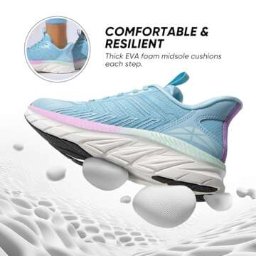 ALLSWIFIT Women's Slip On Walking Shoes Running Comfortable Tennis Breathable Non Slip Athletic Gym Workout Cross Training Fashion Sneakers,Size 7.5,Light Blue,SARR034W