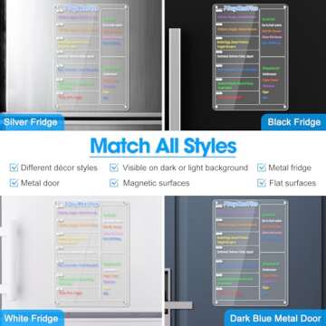 Acrylic Meal Planner Magnetic Menu Board for Kitchen Fridge w/Markers, Clear Weekly Calendar Planning Board Noteboard Refrigerator Dry Erase Board to Do/Grocery/Shopping List/Chore Chart, 12.8x9’’