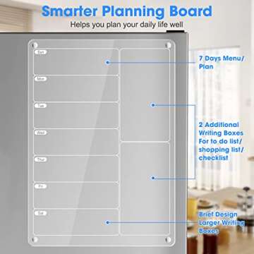 Acrylic Meal Planner Magnetic Menu Board for Kitchen Fridge w/Markers, Clear Weekly Calendar Planning Board Noteboard Refrigerator Dry Erase Board to Do/Grocery/Shopping List/Chore Chart, 12.8x9’’