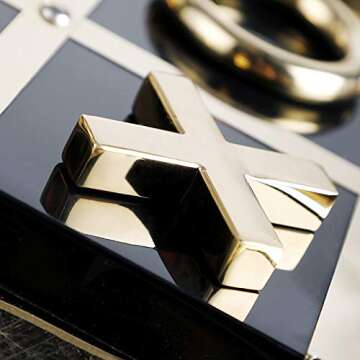 LuxLand Home Modern Tic Tac Toe for Home Decoration, Gold and Black Hand Crafted with Black Wood and Gold Color Stainless Steel, Decorative Tic Tac Toe, Table Top Decoration, X/O Board