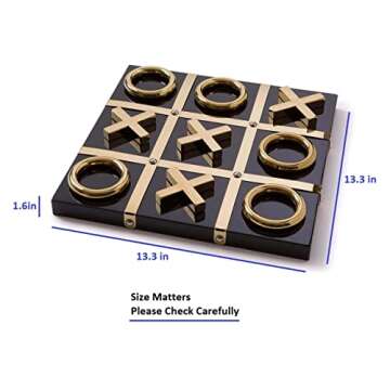 LuxLand Home Modern Tic Tac Toe for Home Decoration, Gold and Black Hand Crafted with Black Wood and Gold Color Stainless Steel, Decorative Tic Tac Toe, Table Top Decoration, X/O Board