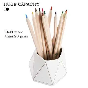 Gimane Pencil Holder for Desk Organizer,Special Polyhedron Golden Pattern Ceramic Pen Holder [Pen Cup] [Makeup Brush Holder] Creative Gift for Desktop Supplies,School Life (White)