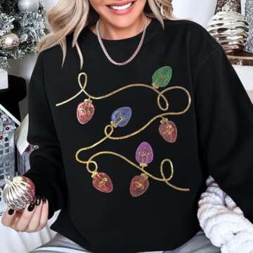 BANGELY Christmas Sequin Sweatshirt Women Christmas Light Sweatshirts Xmas Long Sleeve Shirts Holida...