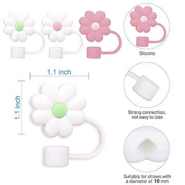 3 Pack Compatible with Stanley 30&40 Oz Tumbler, 10mm Flower Straw Covers Cover, Cute Silicone Straw Covers, Straw Protectors, Various Shapes Soft Silicone Straw Lids for 10mm Straws