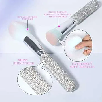 Makeup Brushes Bling Crystal Professional Face Cosmetics Blending Liquid Foundation Powder Concealer Eye Shadows Make Up Beauty Tool Glitter(12PCS) (Purely Handmade) (White)