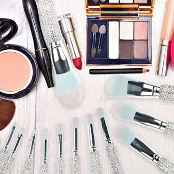 Makeup Brushes Bling Crystal Professional Face Cosmetics Blending Liquid Foundation Powder Concealer Eye Shadows Make Up Beauty Tool Glitter(12PCS) (Purely Handmade) (White)