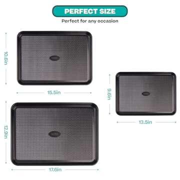 Baker's Secret Baking Sheet Pan Set, 3x Cookie Sheets for Oven, Diamond Texture Premium Air Flow Cir...