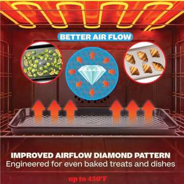 Baker's Secret Baking Sheet Pan Set, 3x Cookie Sheets for Oven, Diamond Texture Premium Air Flow Circulation, Set of 3 Baking Trays, Extra Thick 0.6mm with Diamond Base PFOA, PFOS, PTFE and PFAS free