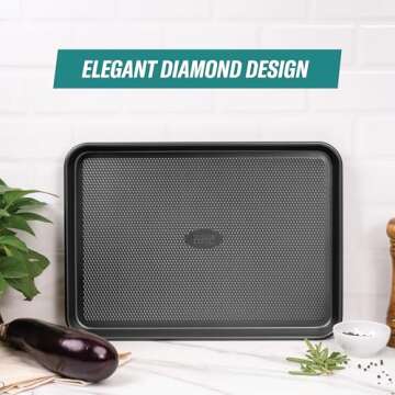 Baker's Secret Baking Sheet Pan Set, 3x Cookie Sheets for Oven, Diamond Texture Premium Air Flow Circulation, Set of 3 Baking Trays, Extra Thick 0.6mm with Diamond Base PFOA, PFOS, PTFE and PFAS free