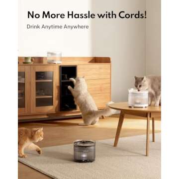 HomeRunPet Cat Water Fountain, Cordless Pet Fountain 30-Days Battery Operated, 2L/68oz Water Fountai...