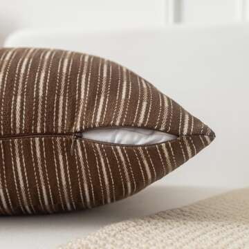 Kevin Textile Brown Beige Farmhouse Striped Pillow Covers