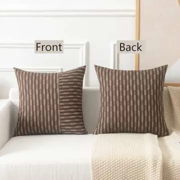 Kevin Textile Brown Beige Farmhouse Striped Pillow Covers