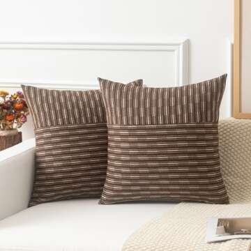 Kevin Textile Brown Beige Farmhouse Striped Pillow Covers